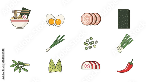 Delicious asian food elements illustration for menu and culinary design