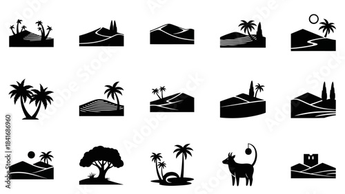 Desert landscape silhouettes minimalist design elements for various applications