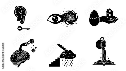 Floating islands cartoon landscape set vector illustration isolated