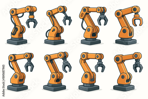 Robotic arms industrial collection with articulated joints and gripping tools