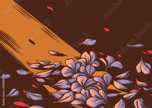 Purple Flower Petals Scattered on White Background