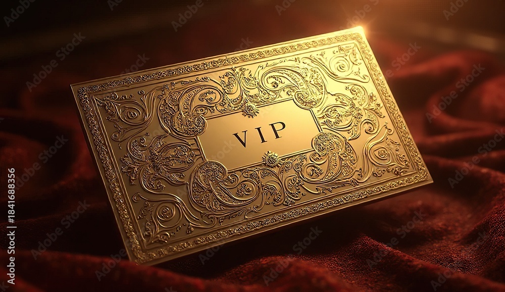 Fototapeta premium gold framed vip label with elegant baroque style on deep red