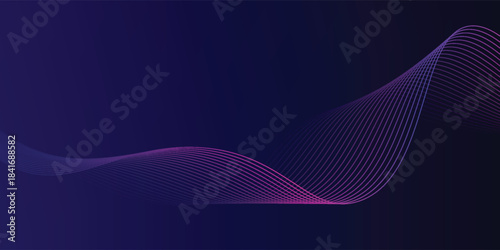 Abstract glowing wave lines on dark blue background. Dynamic wave pattern. Modern flowing wavy lines. Futuristic technology concept. Suit for banner, poster, cover, brochure, flyer, website