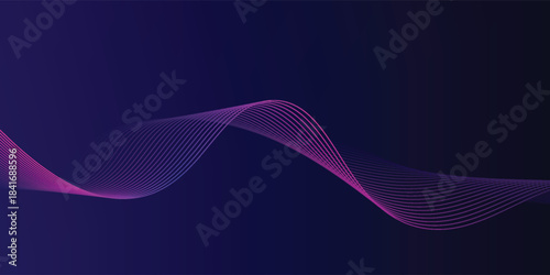 Abstract glowing wave lines on dark blue background. Dynamic wave pattern. Modern flowing wavy lines. Futuristic technology concept. Suit for banner, poster, cover, brochure, flyer, website