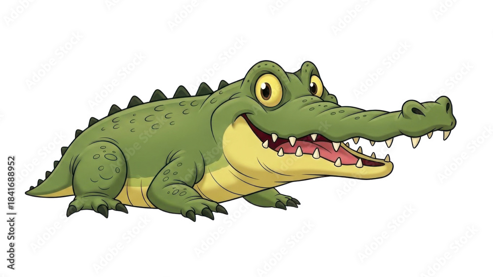 Obraz premium Happy Cartoon Green Crocodile or Alligator Character Smiling Wide isolated PNG with Transparent Background