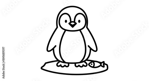 Cute Penguin Standing and Holding a Fish, Cartoon Animal on Isolated White Background