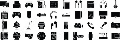 Digital and Home Electronic Solid icon set – Gadget, Tech, Device, Electronic,Smart Device, and Home Appliances Solid icon pack