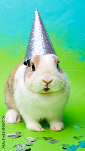 Bunny with silver party hat.