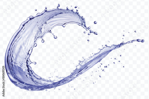 abstract fresh and clean water splash with drops in mid air cut out and curve style isolated on white background