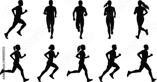 Running athlete silhouette set for fitness branding, sports illustrations and motion design projects