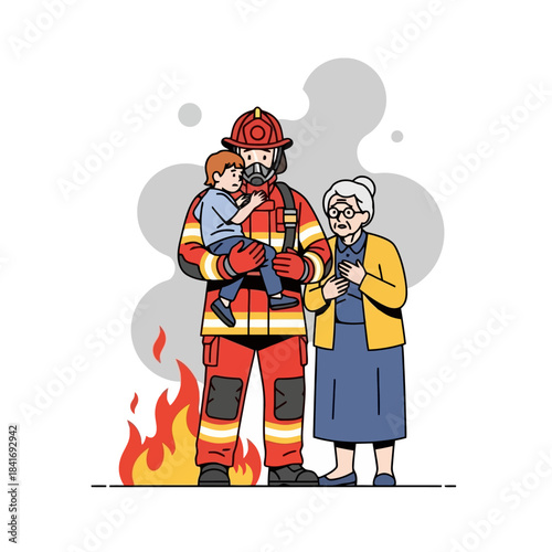 Firefighter Rescues Child and Elderly Woman from Fire and Smoke