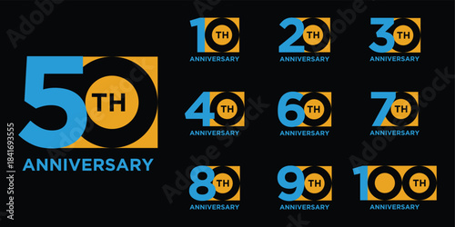 Collection of anniversary logo design template. Celebration days special graphic. square icon vector symbol concept