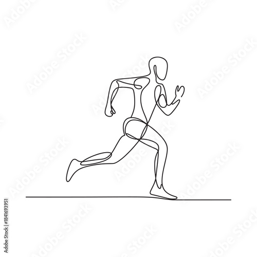 Continuous single line drawing of a person running fast in a minimalist style