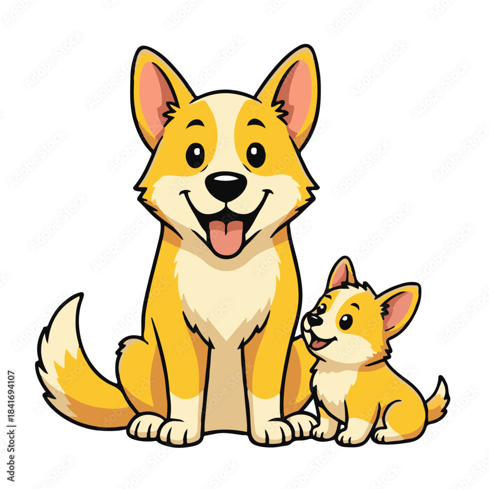 Fototapeta premium Dog and Puppy Illustration – Cute Pet Animal Vector