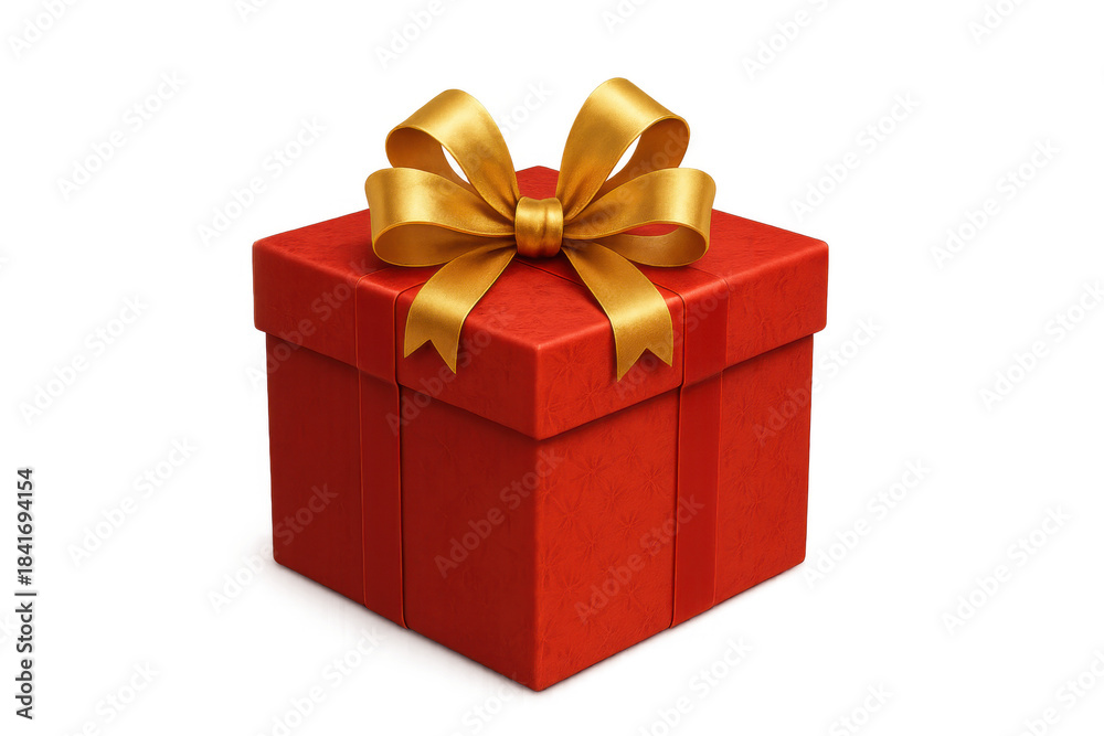 Obraz premium Red gift box with gold ribbon and bow, symbolizing celebration, holidays, and joyous occasions, transparent background