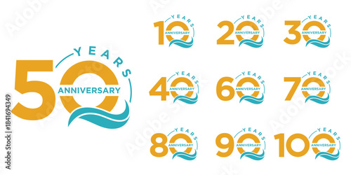Collection of anniversary logo design template. Celebration days special graphic. sea wave vector symbol concept