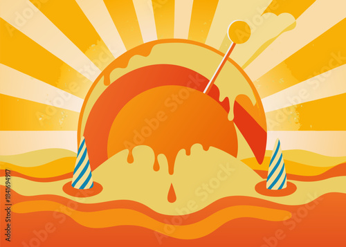 Hot Weather Summer Heat Wave Illustration with Blazing Sun