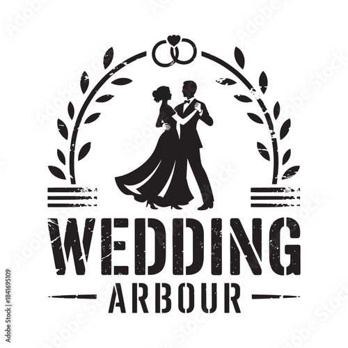 Wedding arbour design featuring dancing couple silhouette under decorative arch