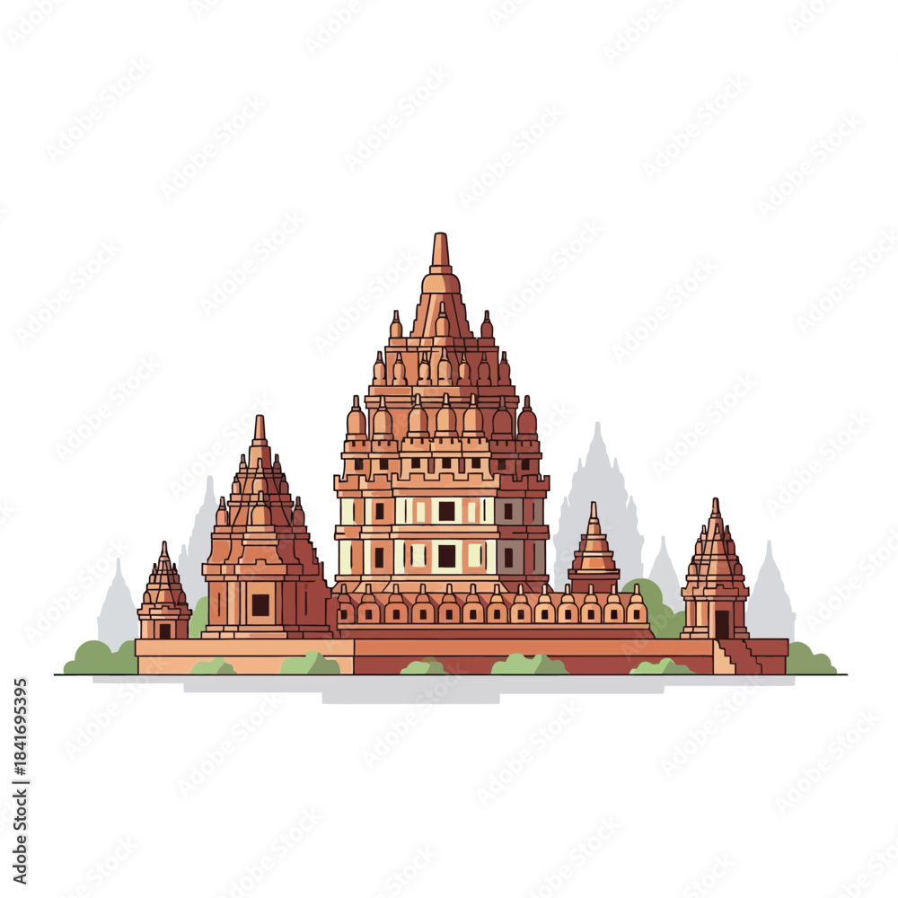 Naklejka premium Detailed minimalist illustration of ancient temples architectural landmark