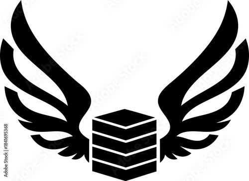 Abstract logo symbol with stylized wings and geometric stack. Modern concept for company branding, education, and technology. Vector icon