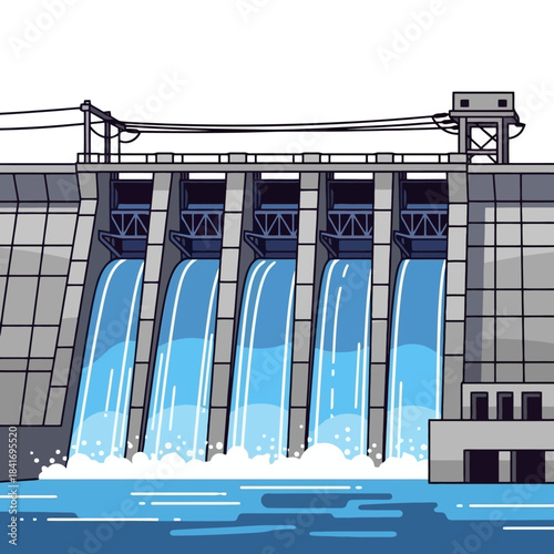 Hydroelectric Dam Generating Clean Energy with Water Flowing Through Spillways