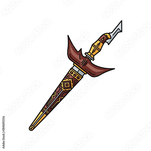 Detailed Kris Dagger Illustration, traditional ornate Indonesian weapon