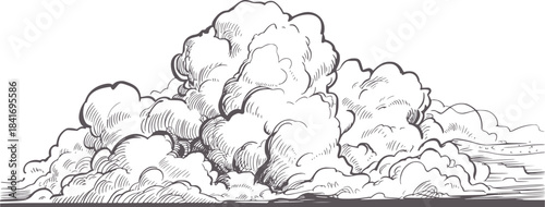 Black and white detailed of billowing cumulus clouds