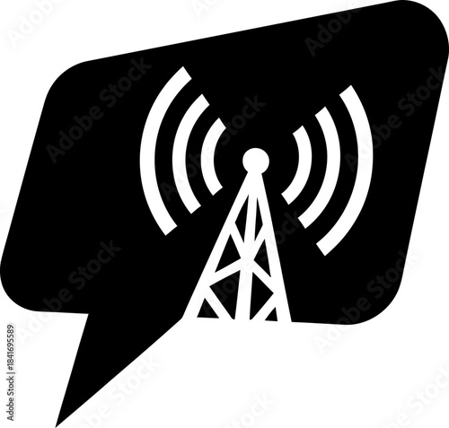 Radio tower with signal icon in a speech bubble concept. Wireless communication symbol. broadcasting sign. Vector illustration for media button