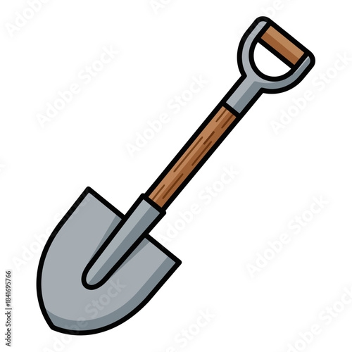 Illustration of a Spade Shovel with Wooden Handle for Gardening and Outdoor Work