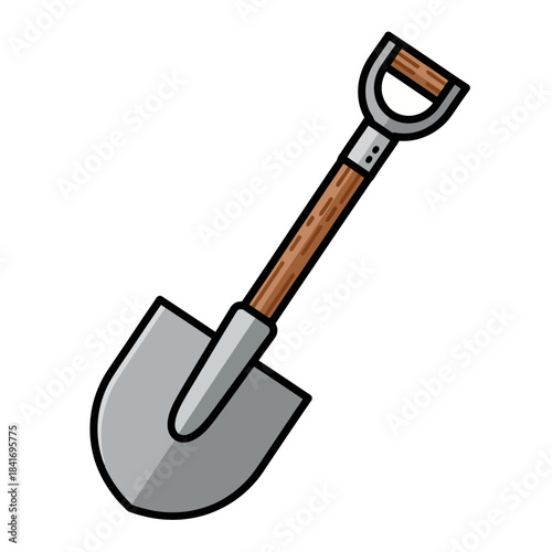 Cartoon Shovel with Wooden Handle for Gardening and Outdoor Work