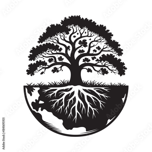 A strong and mighty tree firmly rooted in the hemisphere of the planet earth