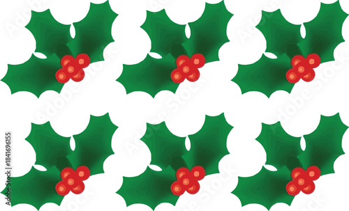 six christmas holly berry leaves icons set vector illustration design 