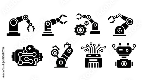 Robotic arms and electronics vector set illustrating automation and technology