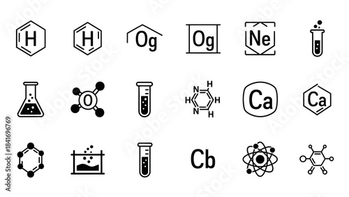 Science and chemistry icon set vector elements for research and study