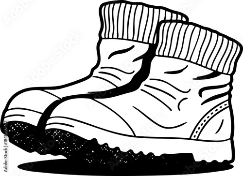 Hand Drawn Vector Doodle Illustration of Winter Boots