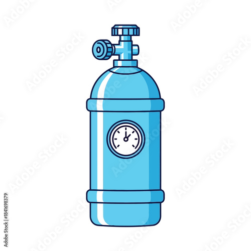 Blue Oxygen Tank with Pressure Gauge and Valve Vector Illustration