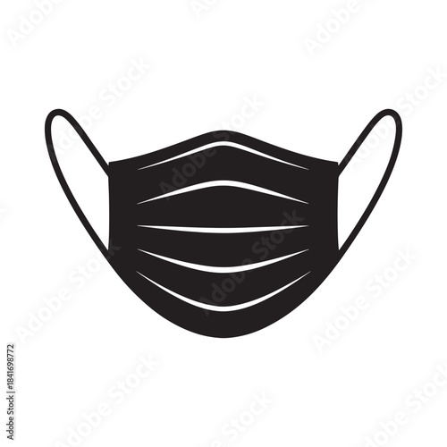 A minimalist black silhouette icon of a surgical face mask for healthcare and safety.