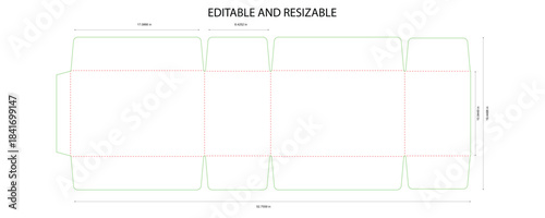 Technical drawing of a custom box packaging die line layout