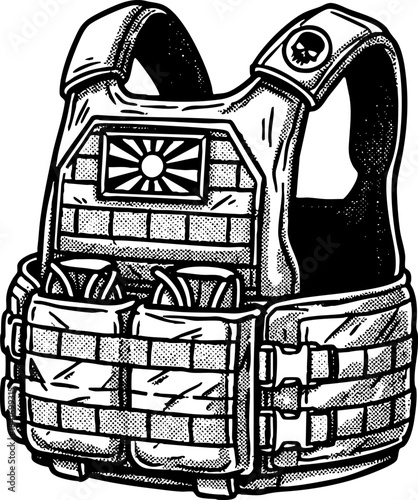 Tactical Bulletproof Vest Plate Carrier Engraving Illustration