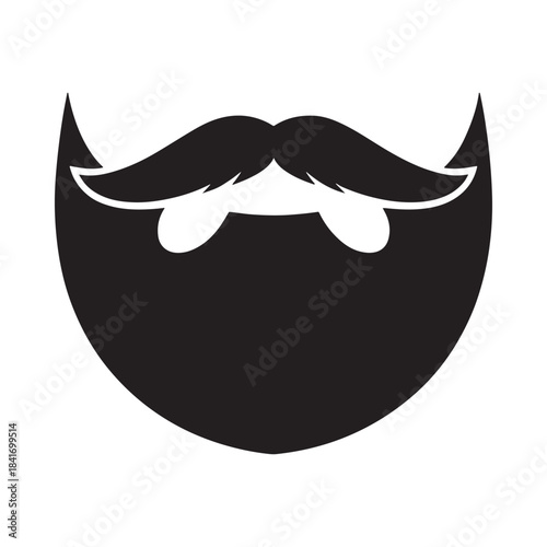 A simple black and white illustration of a classic styled mustache and beard design