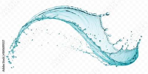 abstract fresh and clean water splash with drops in mid air cut out and curve style isolated on white background