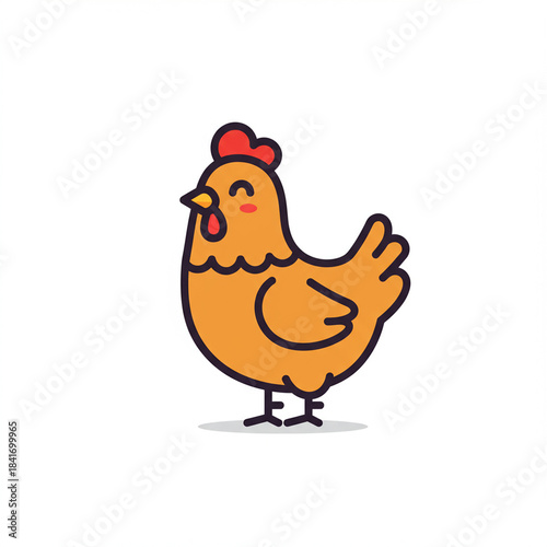 Cute Cartoon Chicken Illustration with Happy Expression and Simple Design.