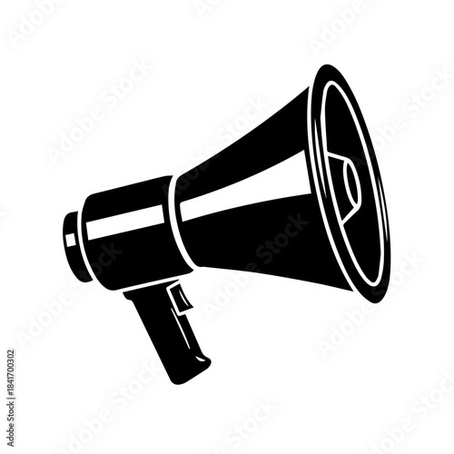 Megaphone in Bold: A simple yet powerful image of a megaphone, rendered in striking black against a minimalist backdrop, symbolizing announcements, communication, and amplification.