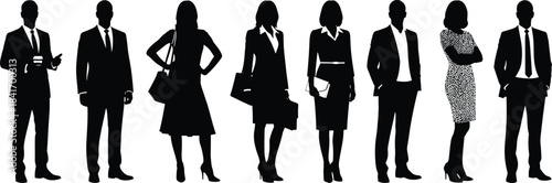 Professional business people silhouettes group standing together, diverse executive team corporate leaders, men and women in formal suits posing for successful partnership  vector illustration