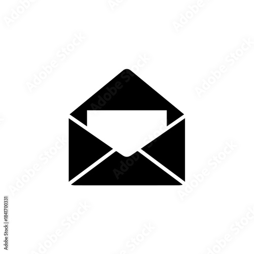 Email Notification: A simple yet elegant black-and-white icon depicts an open envelope, symbolizing communication and the arrival of a message.