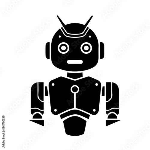 Robot Icon: A sleek, modern robot, perfect for illustrating themes of technology, innovation, and futuristic concepts, rendered with clean lines and a minimalist aesthetic.