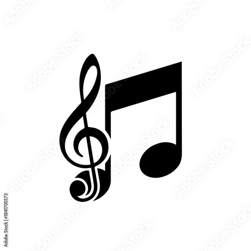 Music Note and Treble Clef: A graphic representation of musical expression, showcasing a bold, stylized treble clef dancing alongside a single, elegant music note.