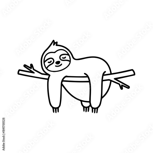 Sloth Resting on Branch: A charming illustration of a sloth gracefully reclining on a tree branch, embodying serenity and relaxation in a simplified, yet endearing, line art style.