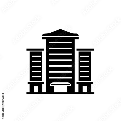Urban Silhouette: A stylized monochrome representation of a modern city skyscraper, symbolizing progress and innovation in a metropolis. 