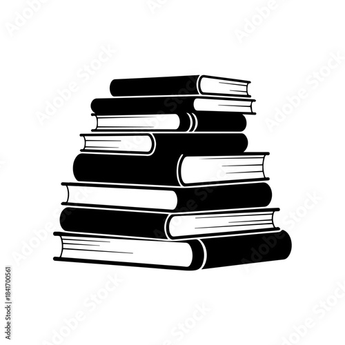 Stack of Books: A monochrome depiction of a towering pile of books, symbolizing knowledge, education, and the joy of reading.